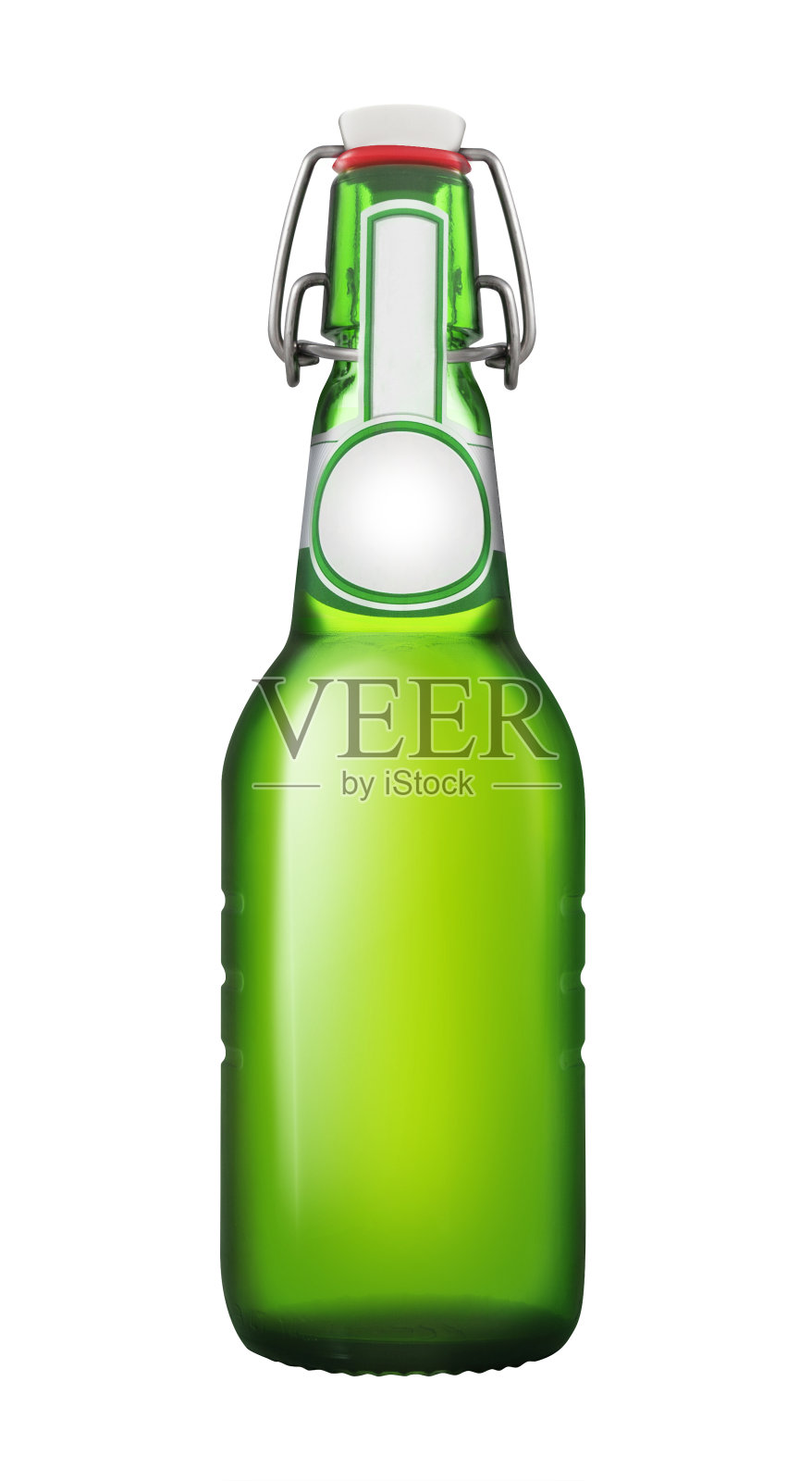 一瓶啤酒与翻转盖隔离在白色背景与修剪路径照片摄影图片