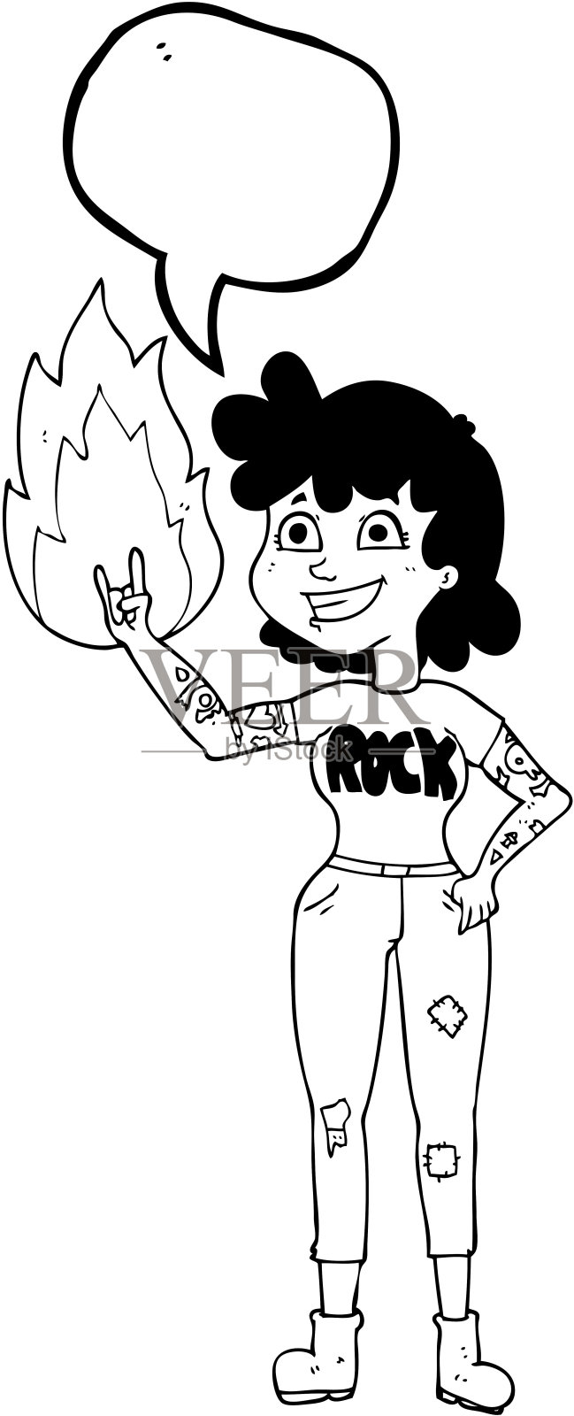 手绘演讲泡泡卡通摇滚女孩插画图片素材