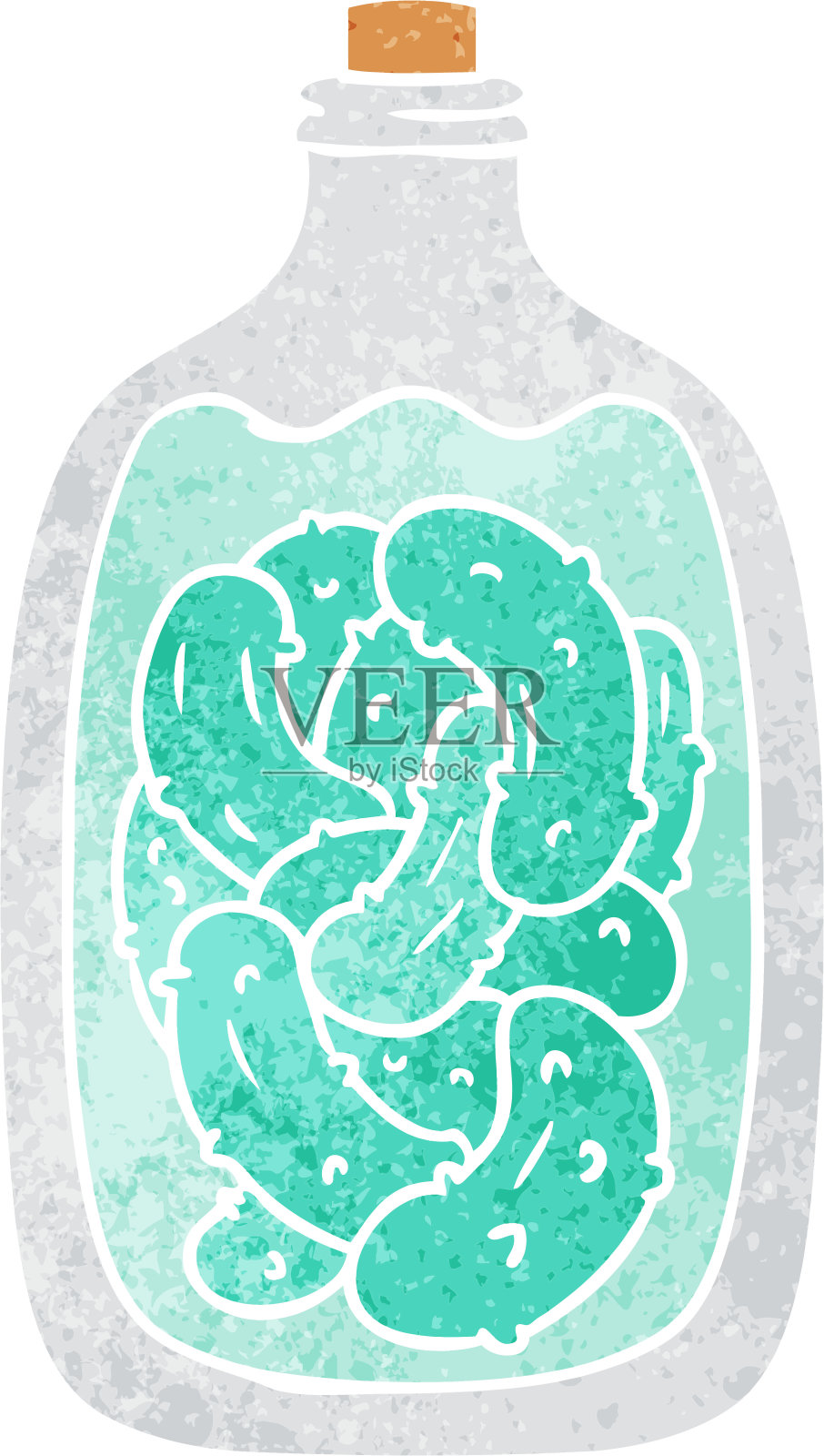 手绘复古卡通涂鸦罐腌黄瓜插画图片素材