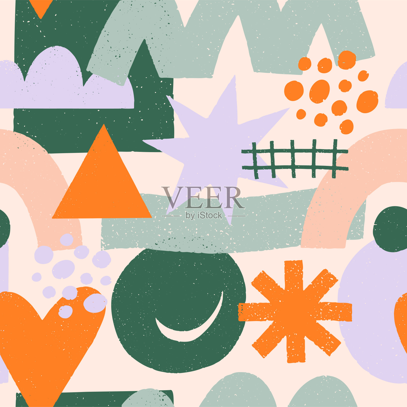 无缝模式与明亮的抽象形状。时尚设计的面料，包装纸，纺织品印花，壁纸。插画图片素材