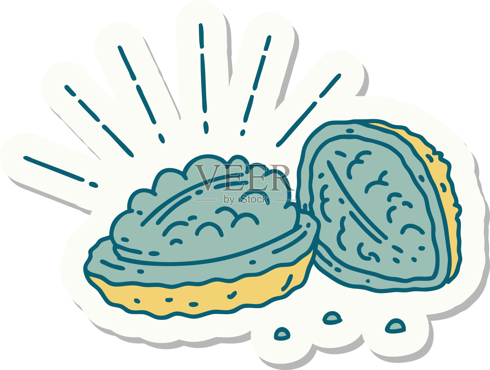 贴纸的纹身风格核桃壳插画图片素材