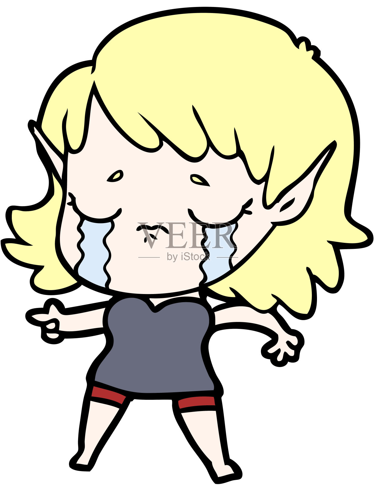 卡通哭泣精灵女孩插画图片素材