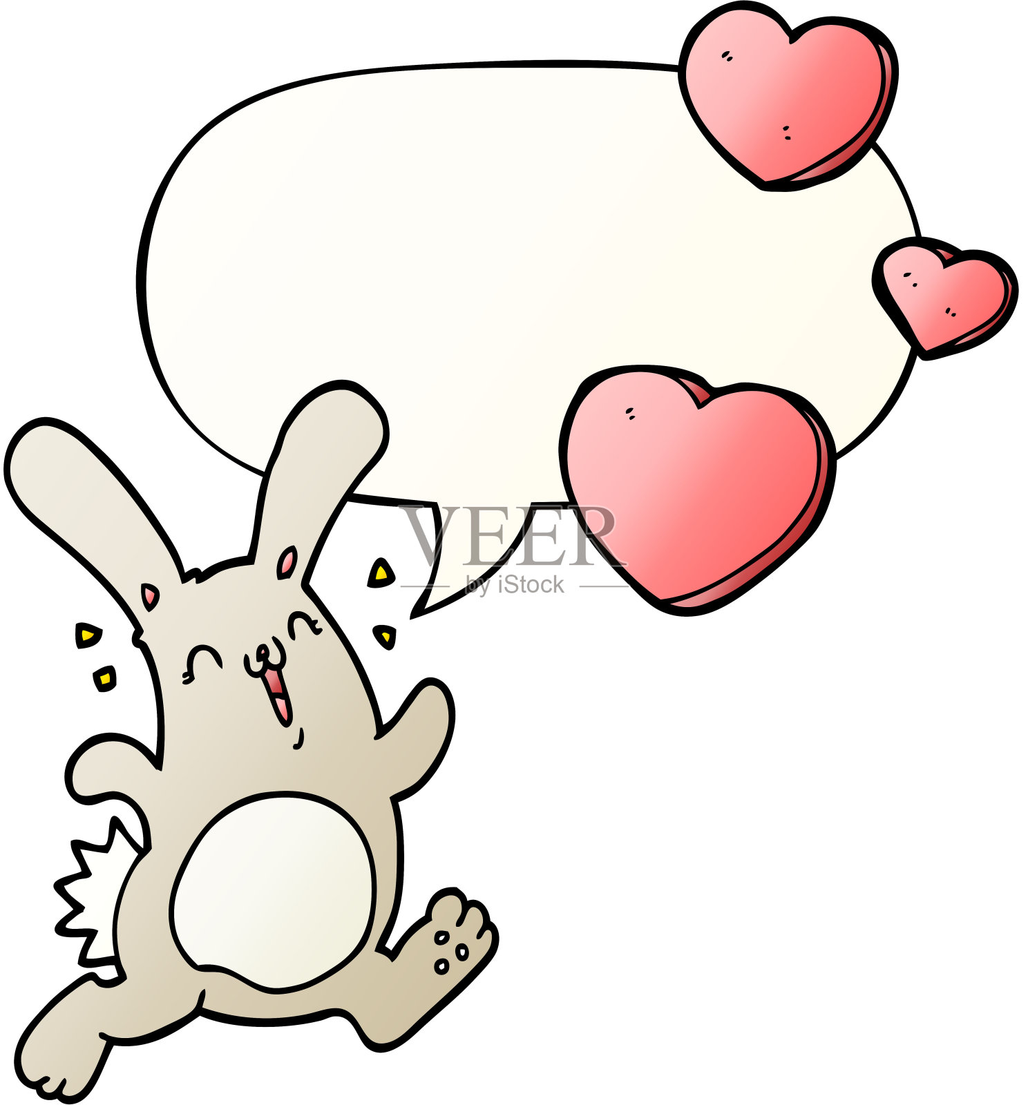 卡通兔子在爱说话泡沫平滑渐变风格插画图片素材