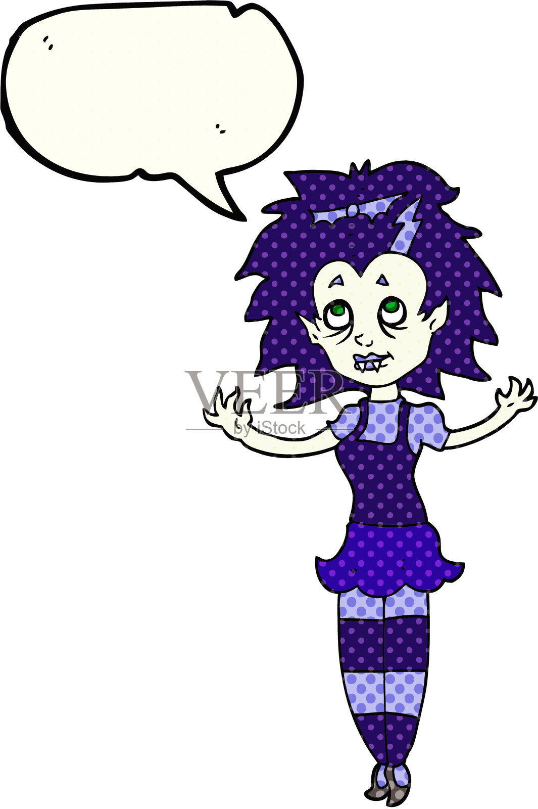 手绘漫画书演讲泡泡卡通吸血鬼女孩插画图片素材