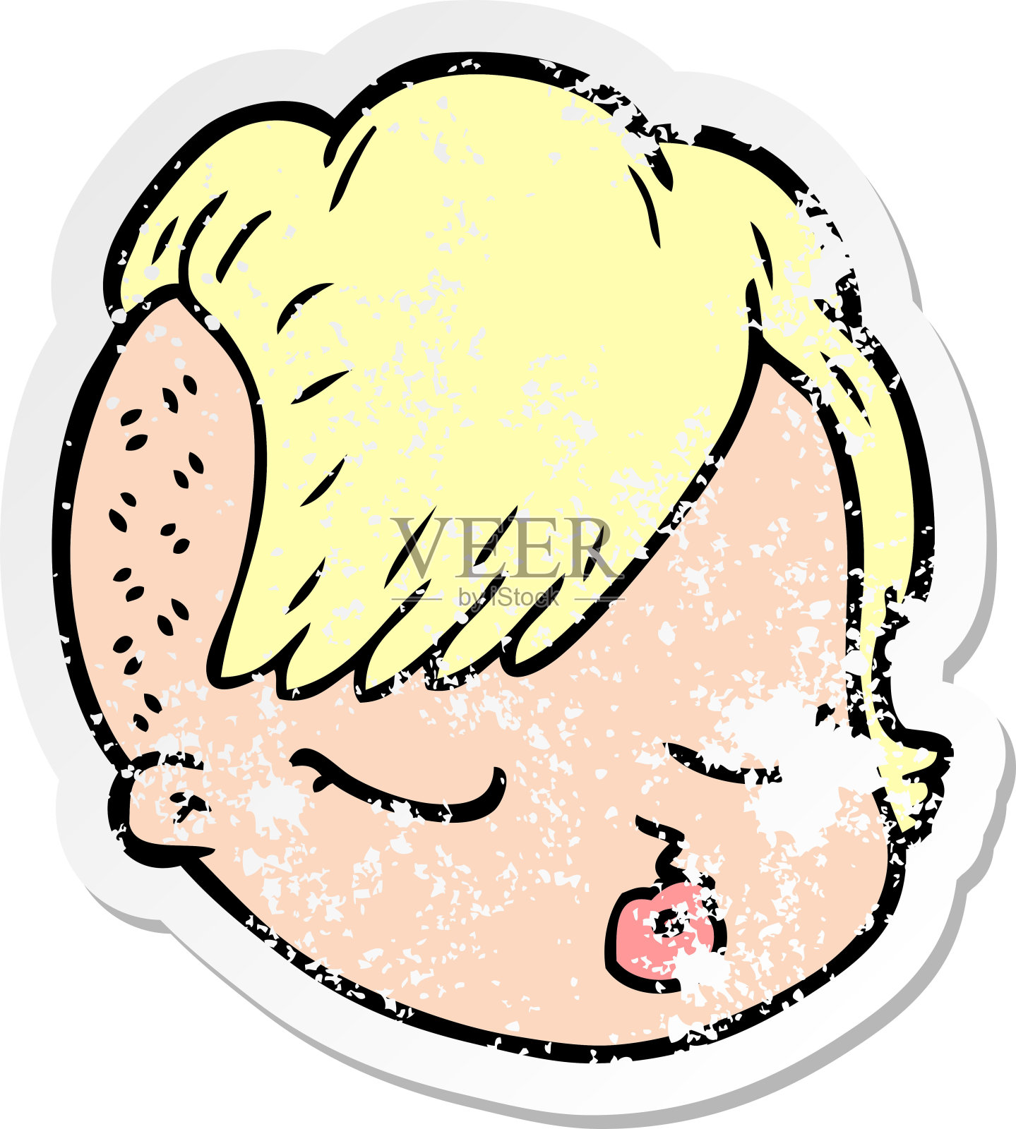 一个卡通女性脸的心疼贴纸插画图片素材