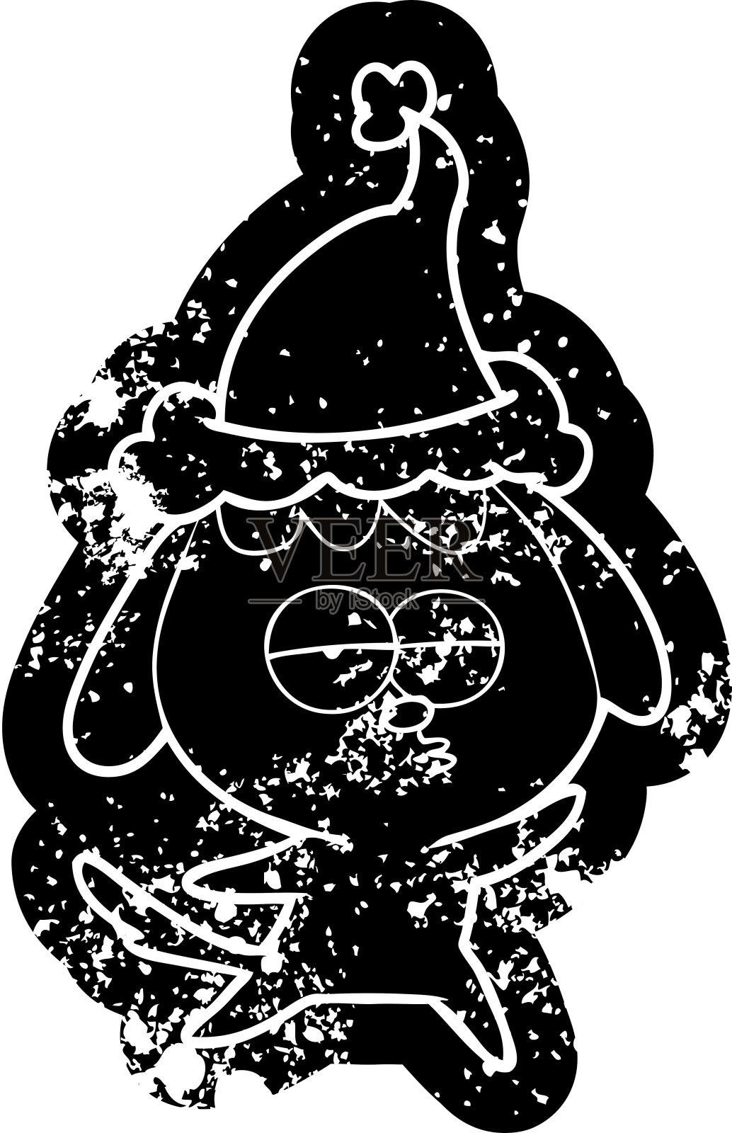 古怪的卡通苦恼的图标，无聊的狗戴着圣诞老人的帽子插画图片素材