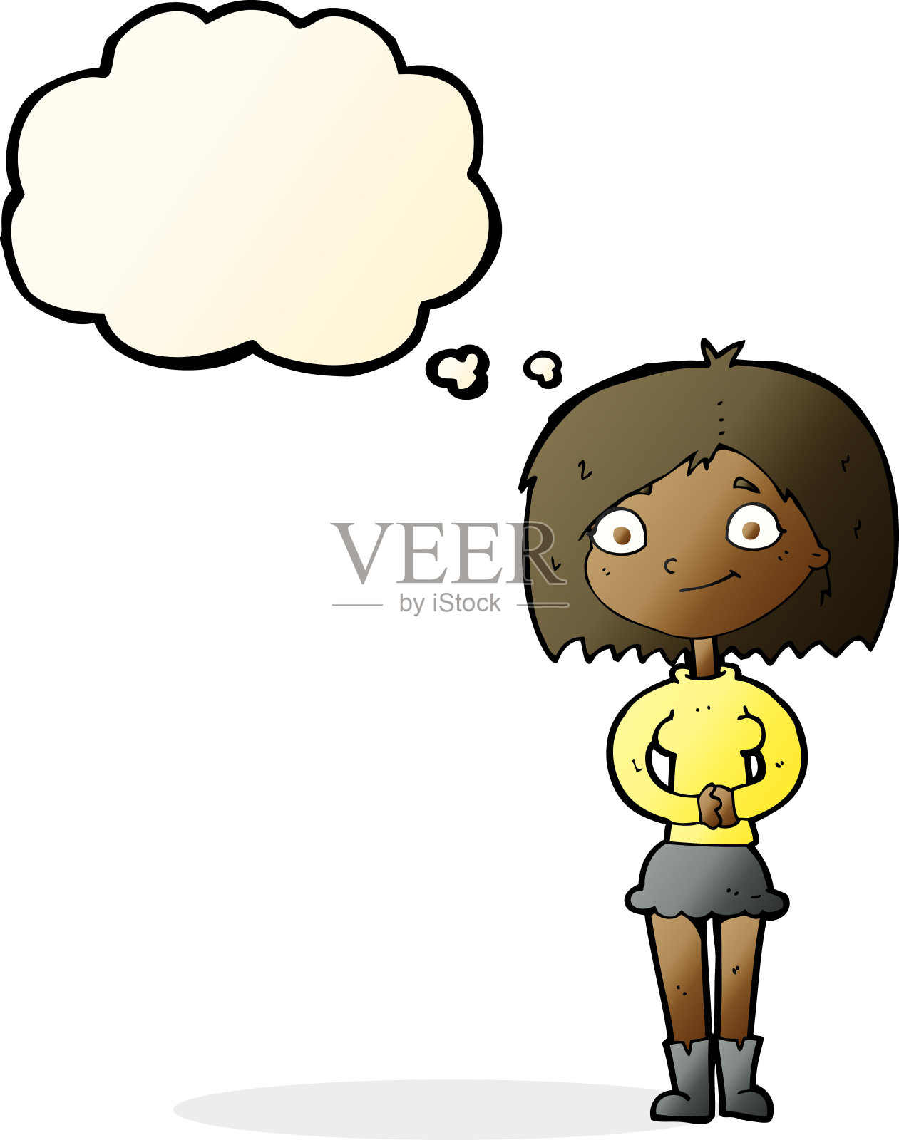 卡通快乐女人与思想泡泡插画图片素材