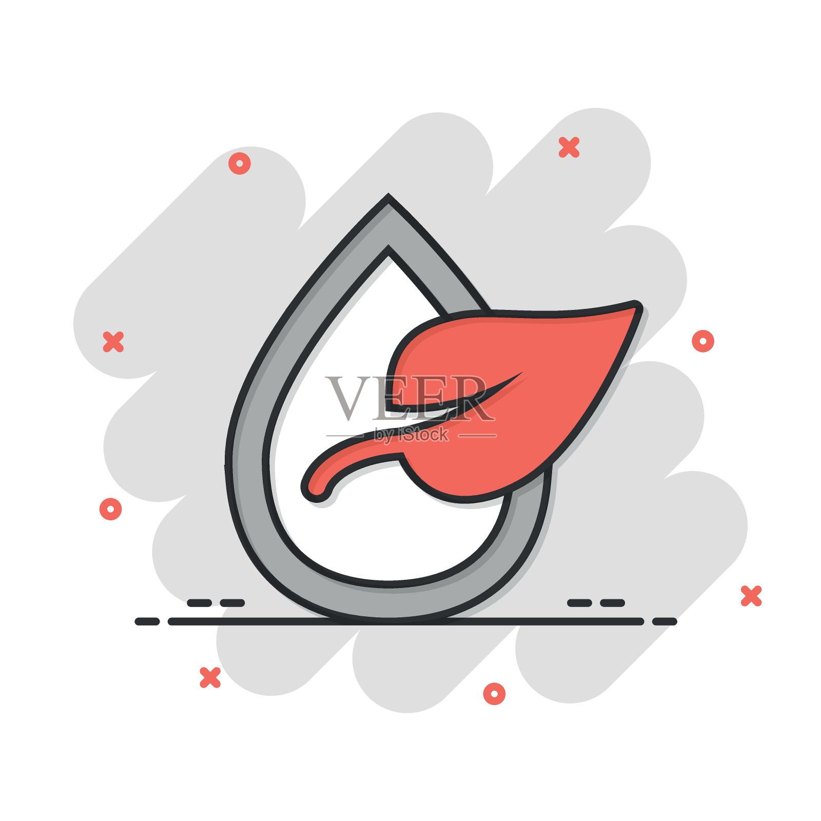 自然滴水图标在漫画风格。白色孤立背景上的液体卡通矢量插图。水滴飞溅效果经营理念。插画图片素材