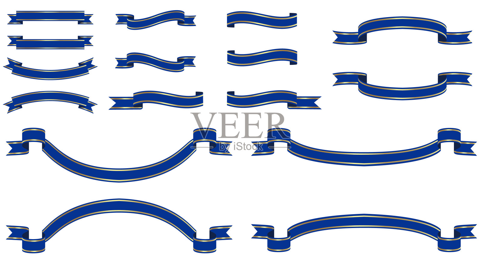 彩带插图套装(深蓝色，带金线)插画图片素材