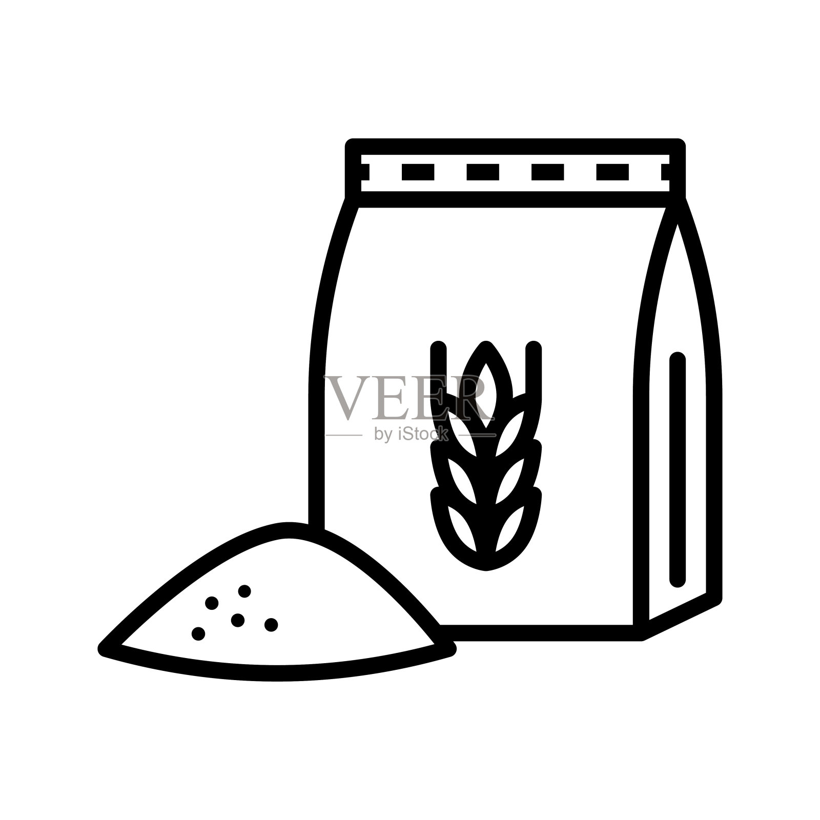 面粉包图标。纸面粉包装。象形文字孤立在白色背景上。插画图片素材