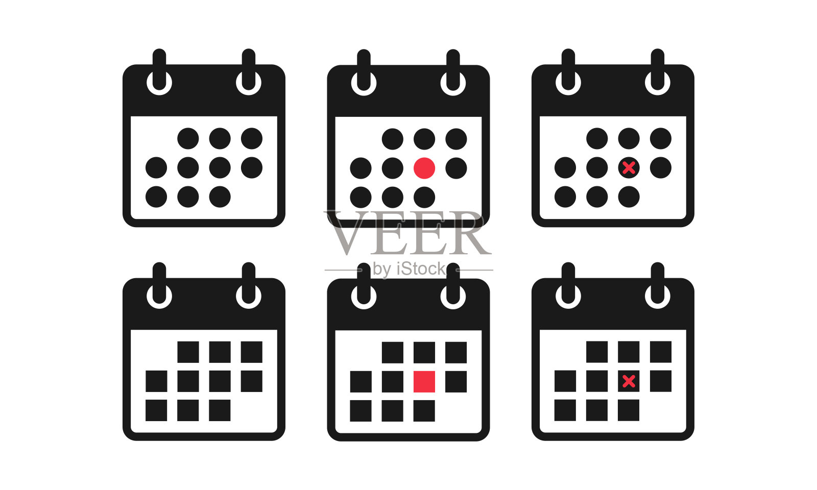 黑色日历图标，红色为指定的一天，时间管理和日程图标图标素材