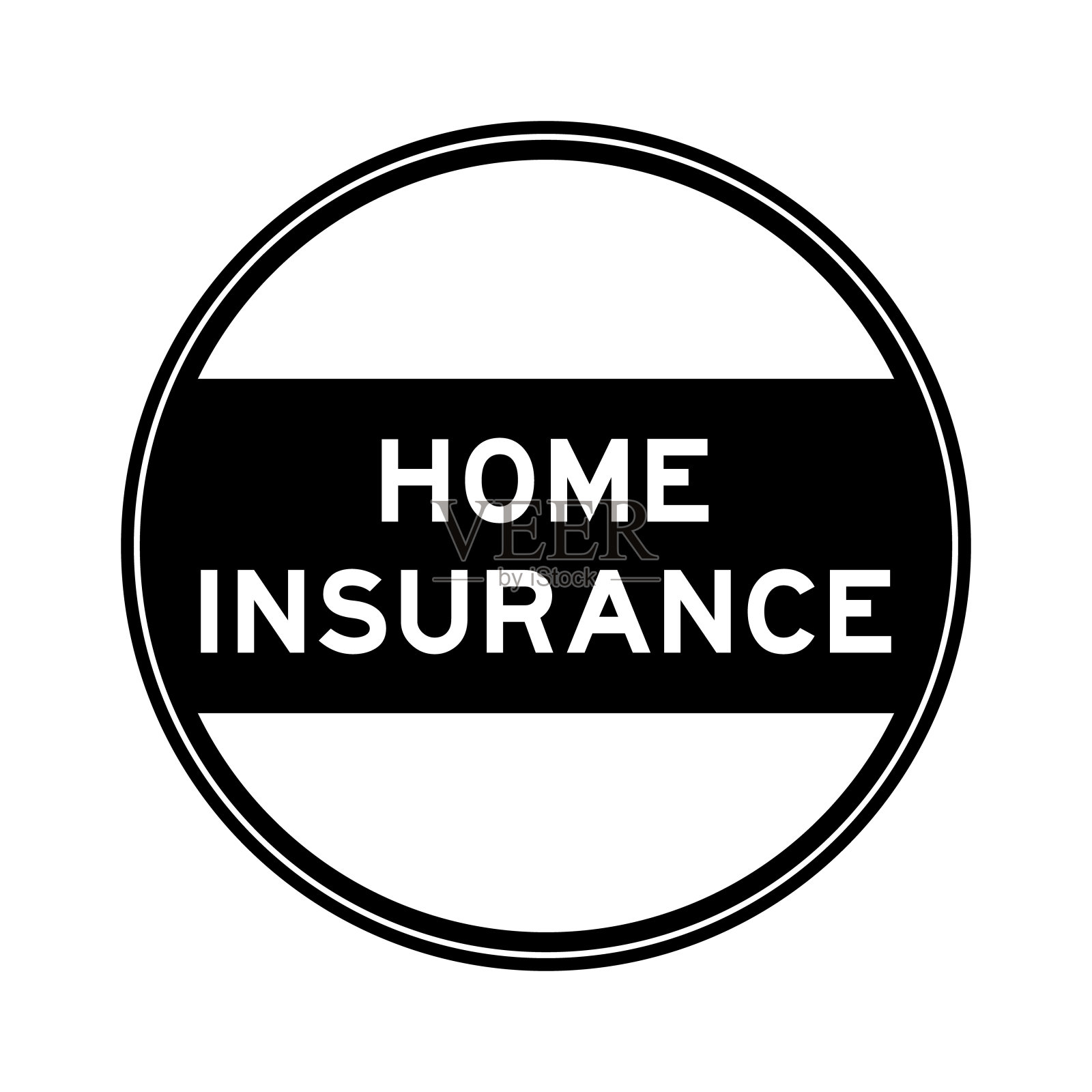 黑色圆形密封贴纸在文字家庭保险在白色背景插画图片素材
