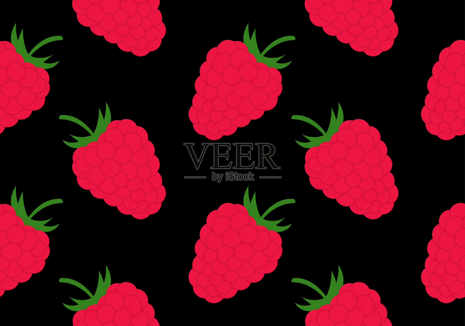 覆盆子式无缝图案或纹理。夏日水果，浆果背景。矢量插图。插画图片素材