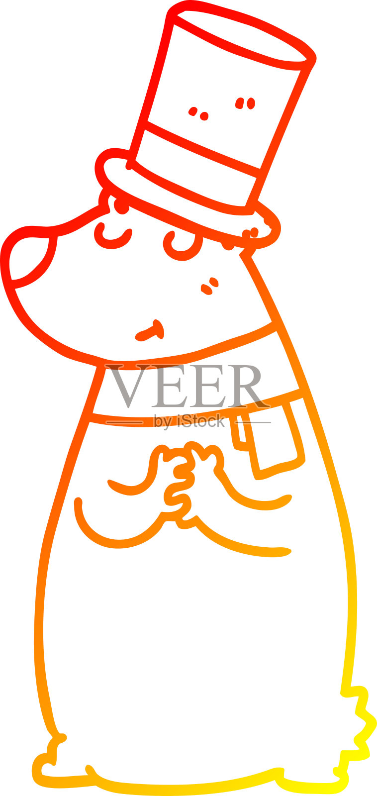 温暖的梯度线画的卡通熊在礼帽插画图片素材