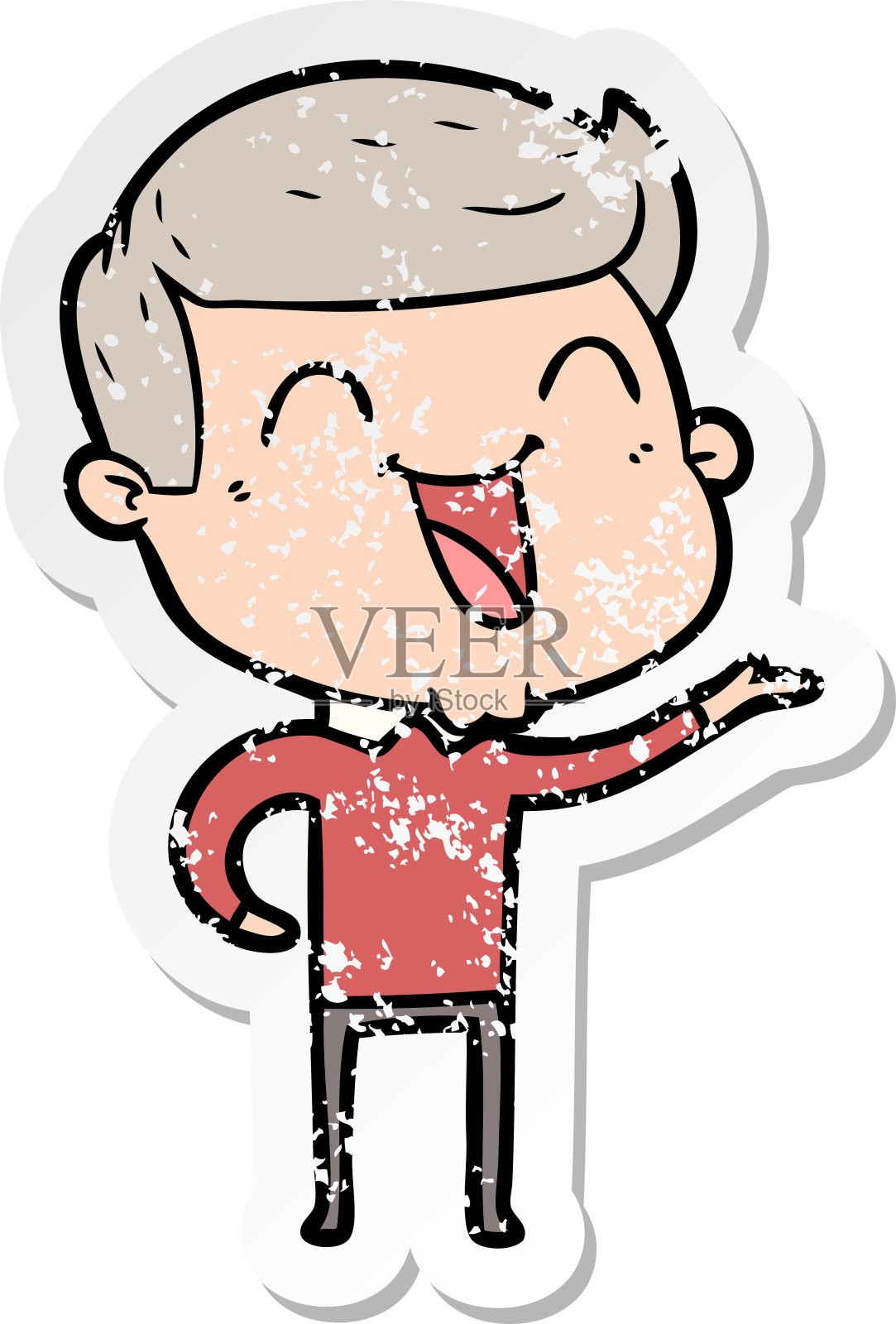 欢笑的卡通男人复古贴纸插画图片素材