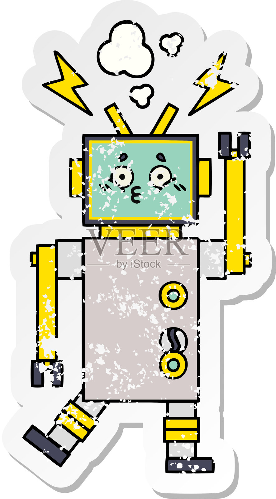 一个可爱的卡通机器人的心疼贴纸插画图片素材