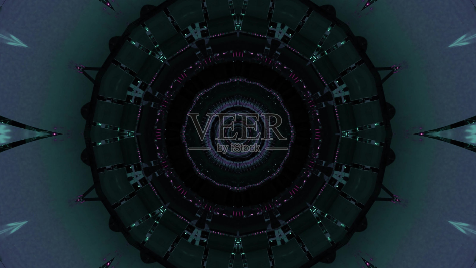 充满活力的深绿色和黑色的未来主义万花筒图案背景的3D渲染照片摄影图片