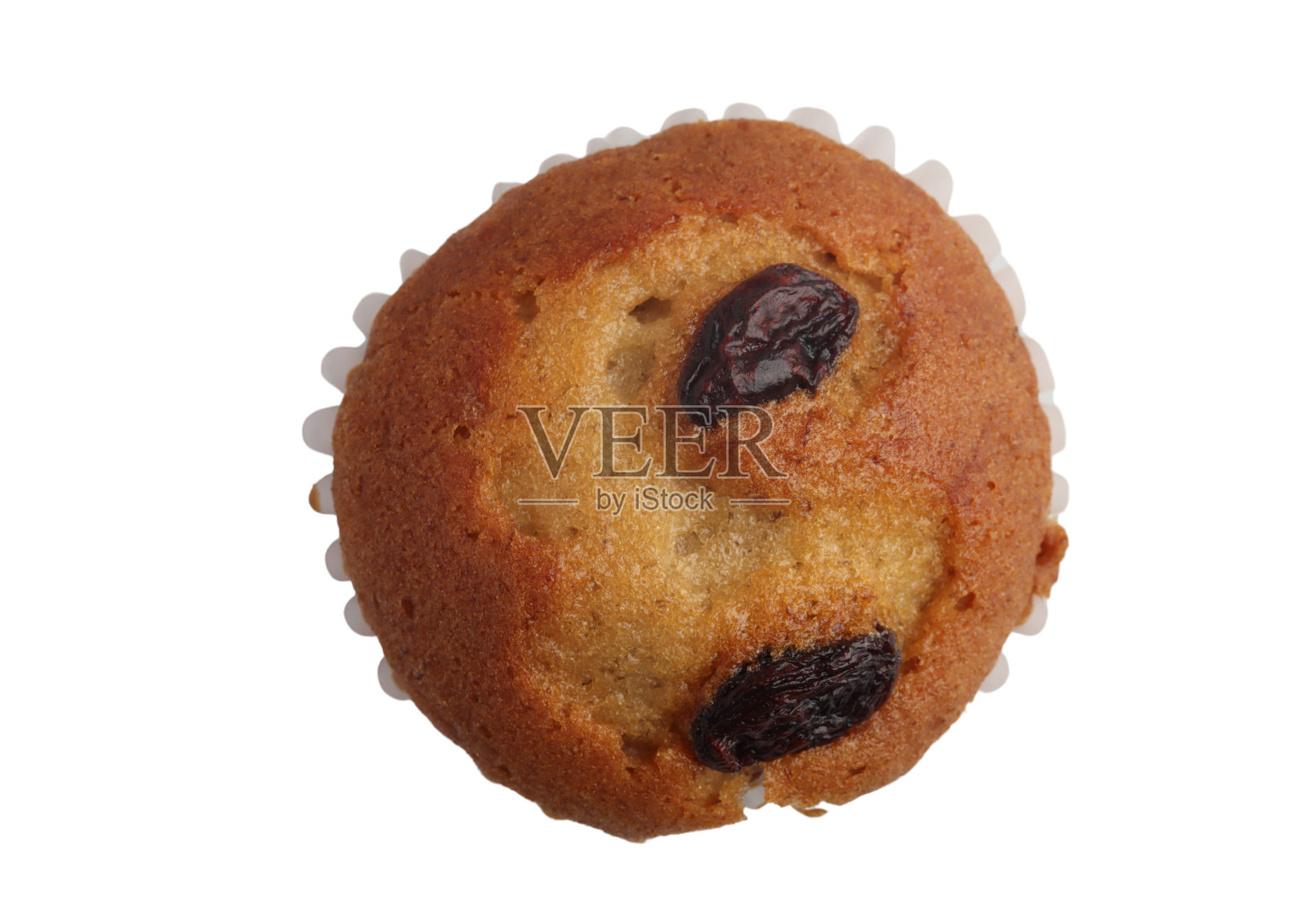 白色背景香蕉葡萄干纸杯蛋糕照片摄影图片