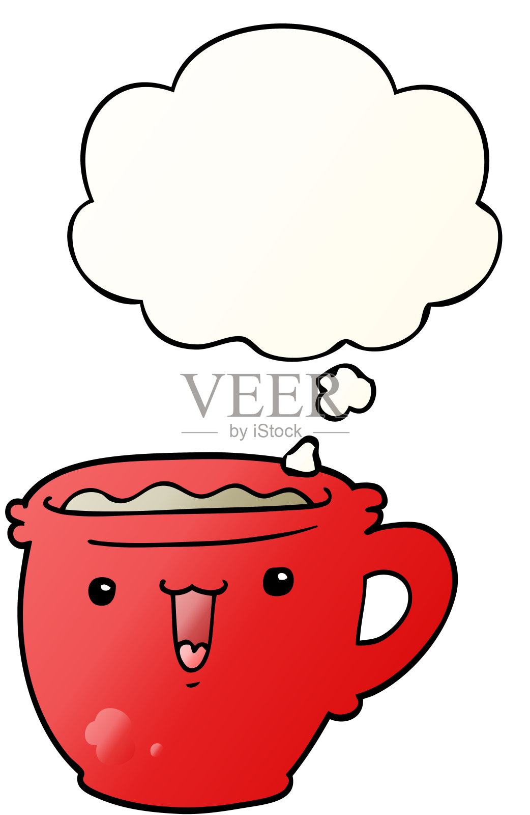 可爱的卡通咖啡杯与思想泡沫在平滑渐变风格插画图片素材