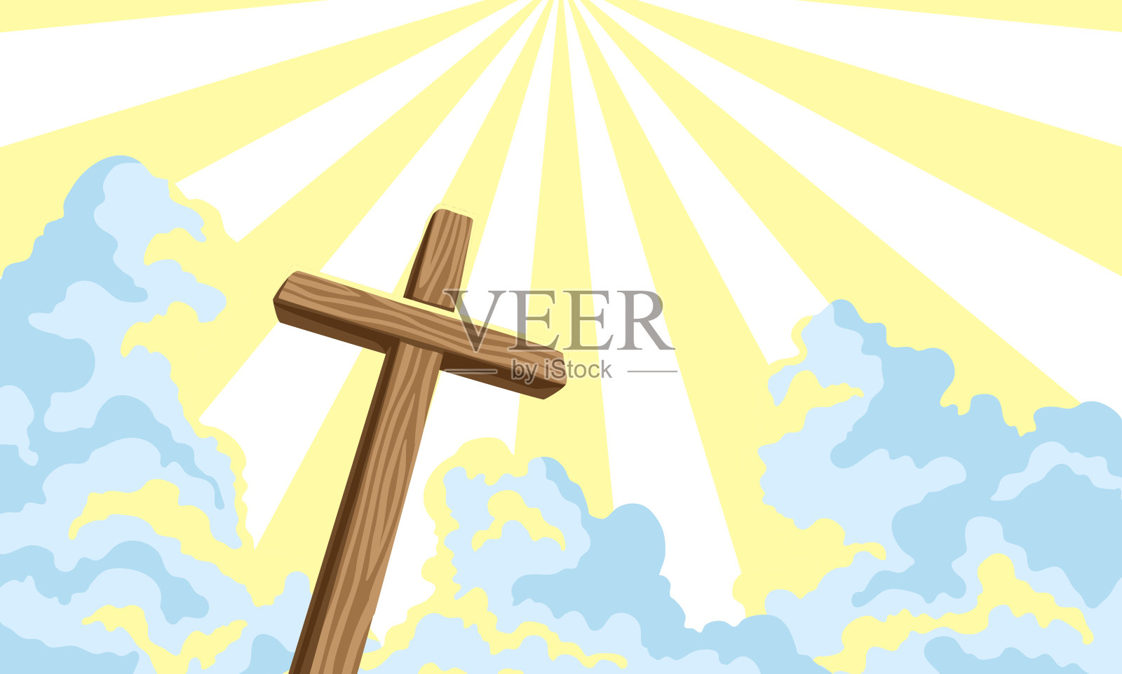 木制十字架和裹尸布的基督教插图。快乐的复活节形象。插画图片素材