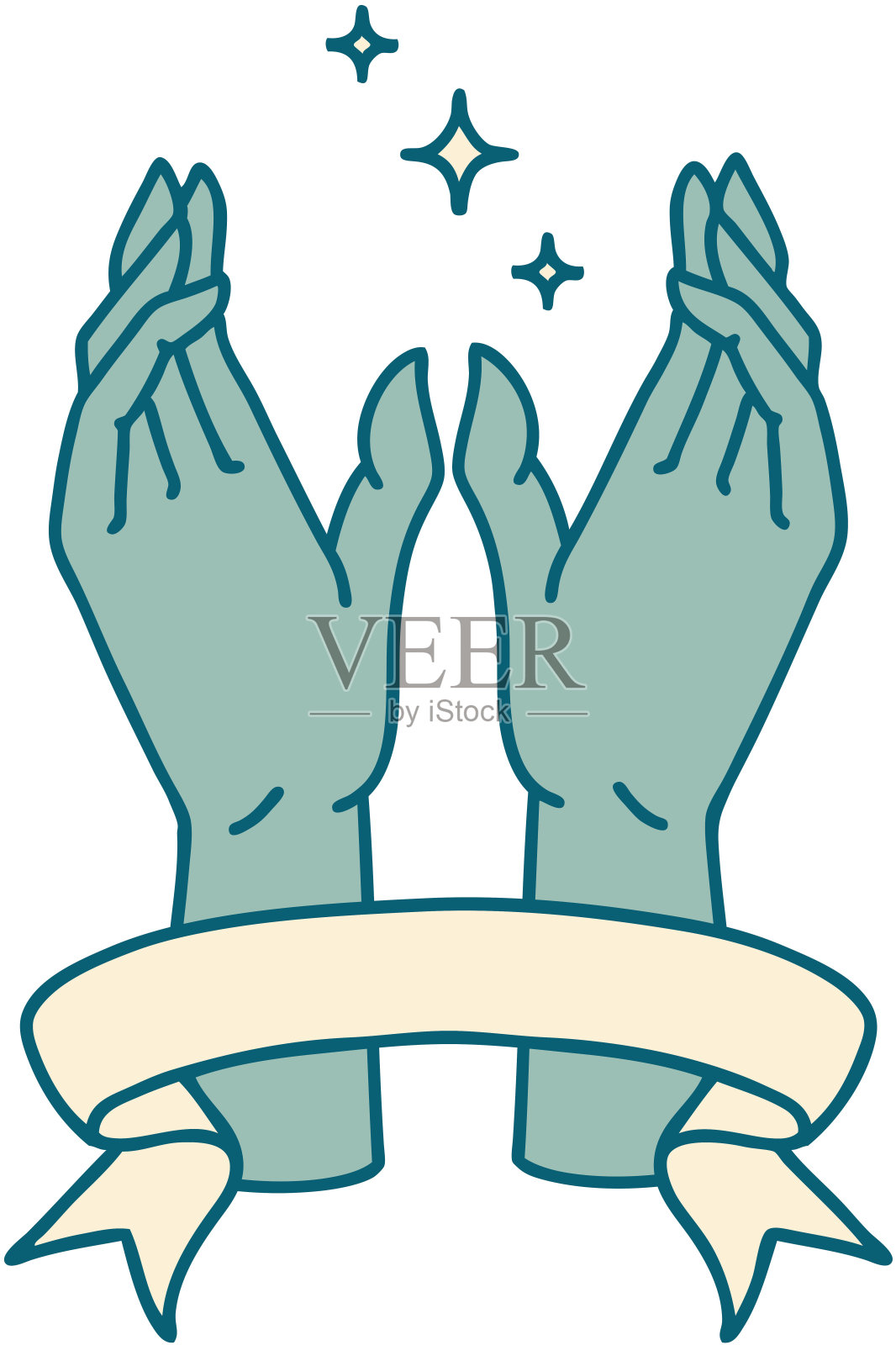 传统的纹身与神秘之手的旗帜插画图片素材