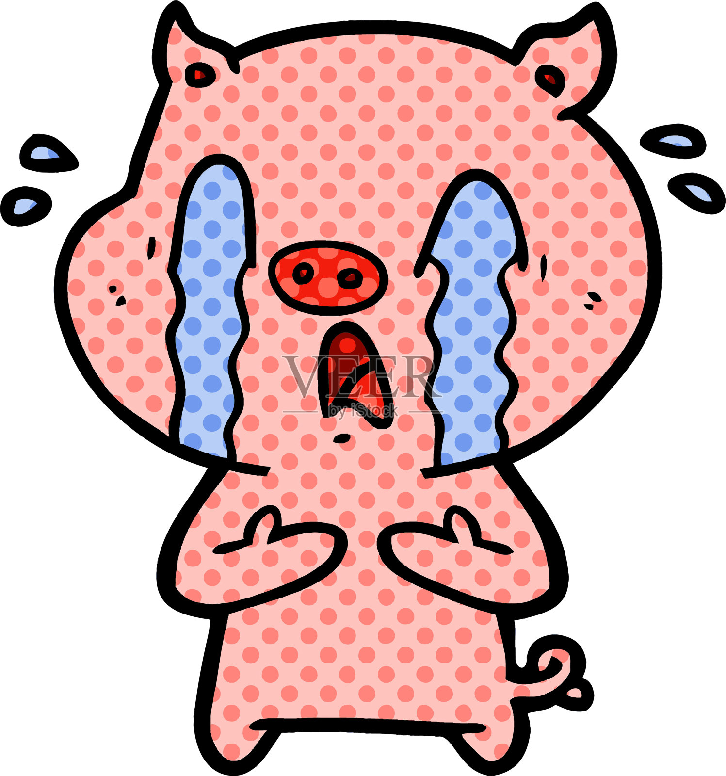 哭泣的猪漫画插画图片素材