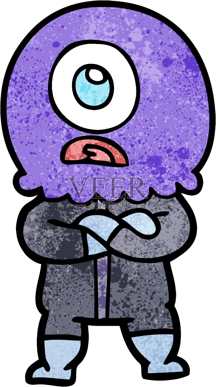 恼怒的卡通独眼巨人外星太空人插画图片素材