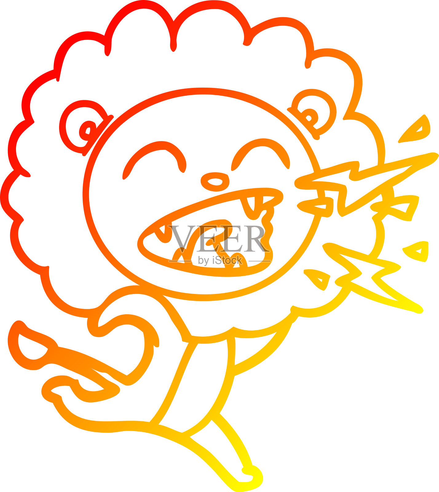 温暖的梯度线绘制的卡通跑狮子插画图片素材