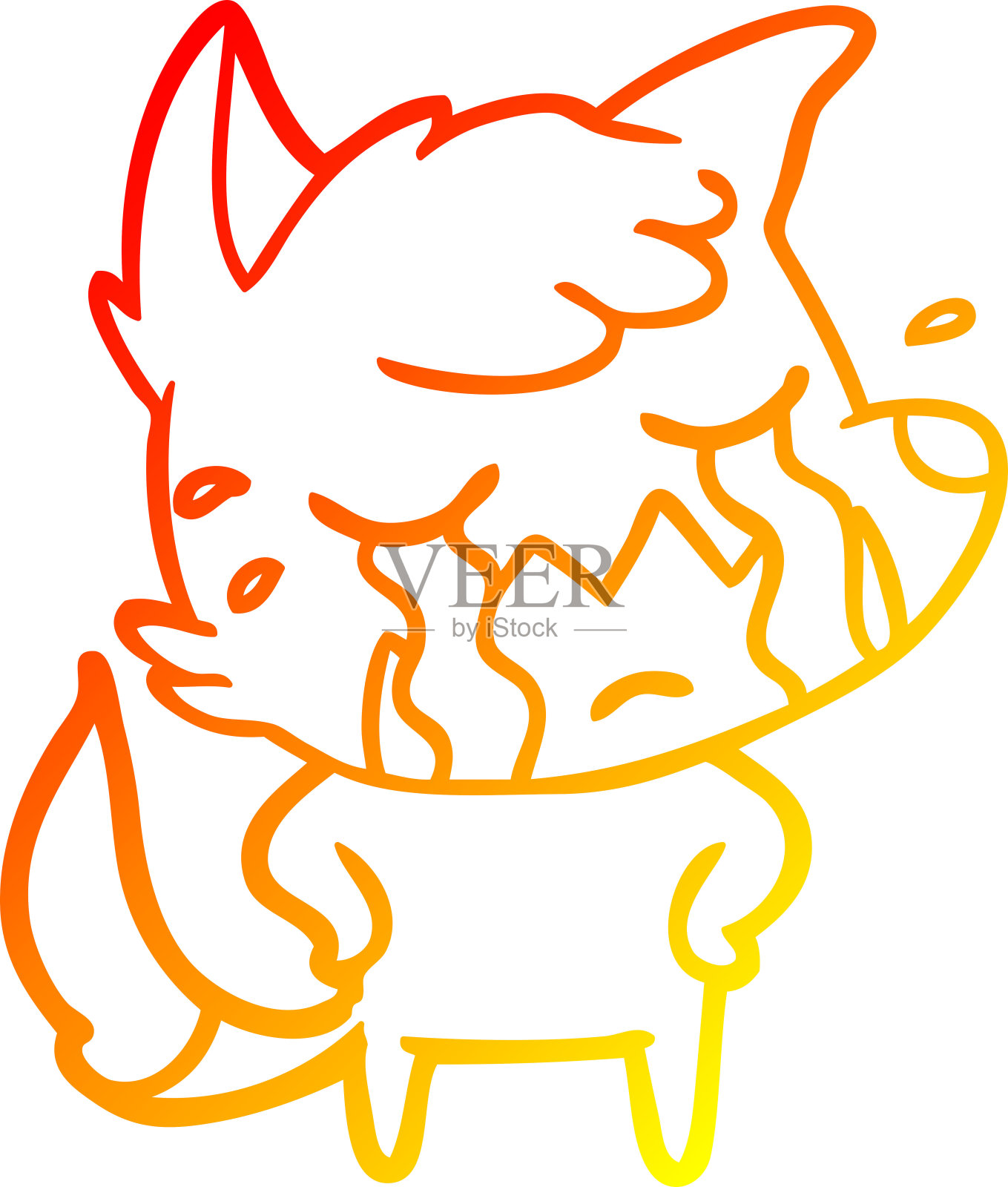 温暖的梯度线画一个哭泣的狐狸卡通插画图片素材