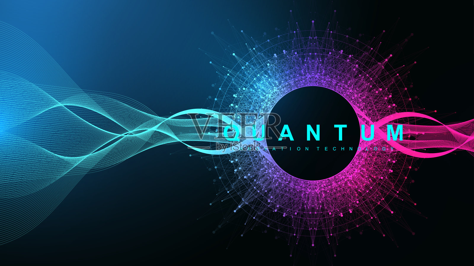 量子计算概念。深度学习人工智能。大数据算法可视化商业，科学演示，海报，封面，矢量插图。插画图片素材