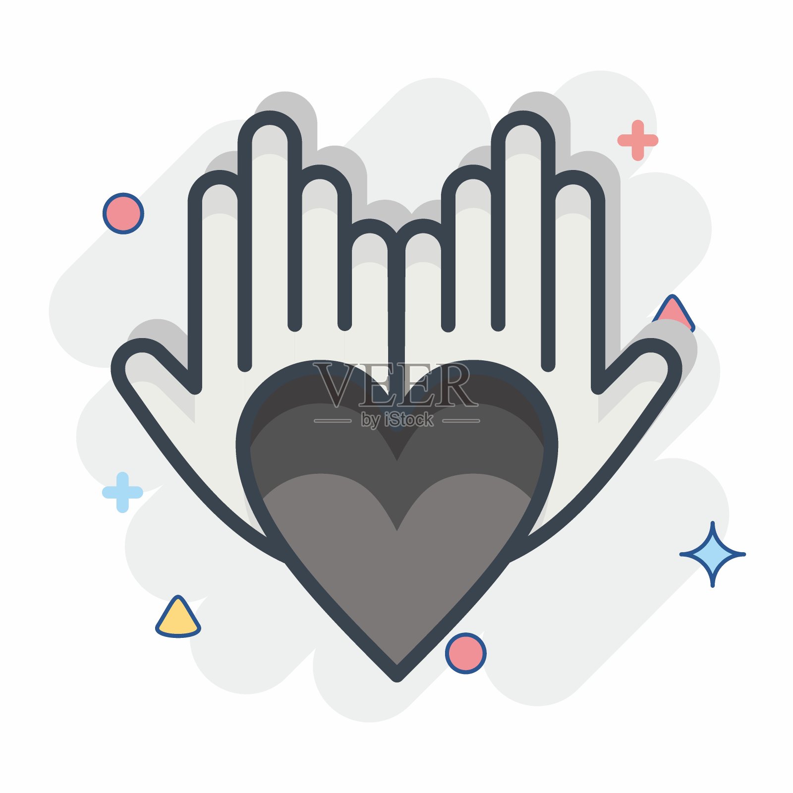 图标的慈善家。与志愿标志相关。漫画风格。帮助和支持。友谊插画图片素材