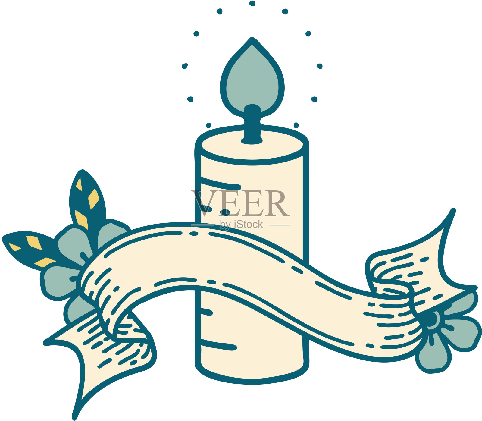 传统的纹身与蜡烛的旗帜插画图片素材