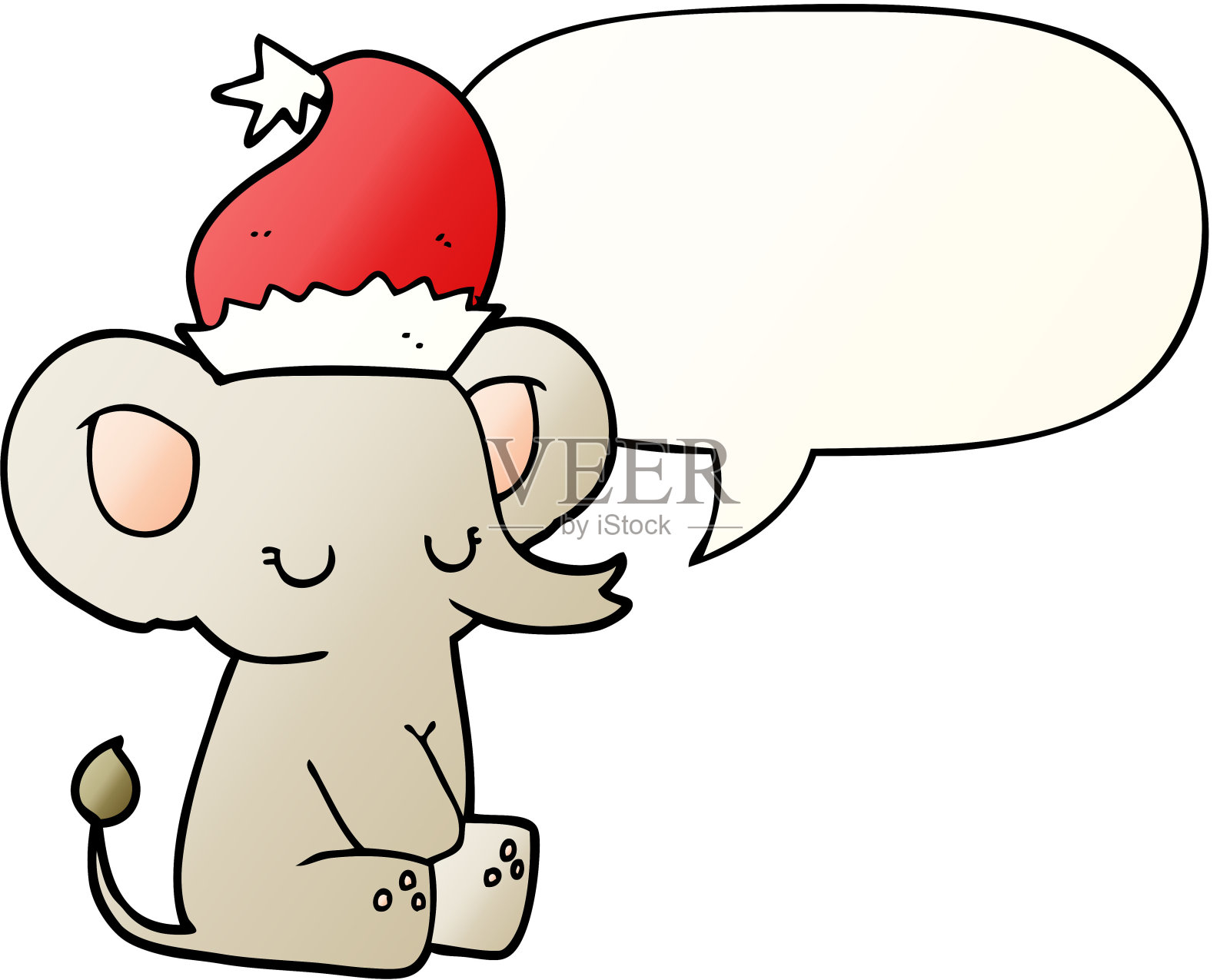 可爱的圣诞大象说话泡沫在平滑的渐变风格插画图片素材