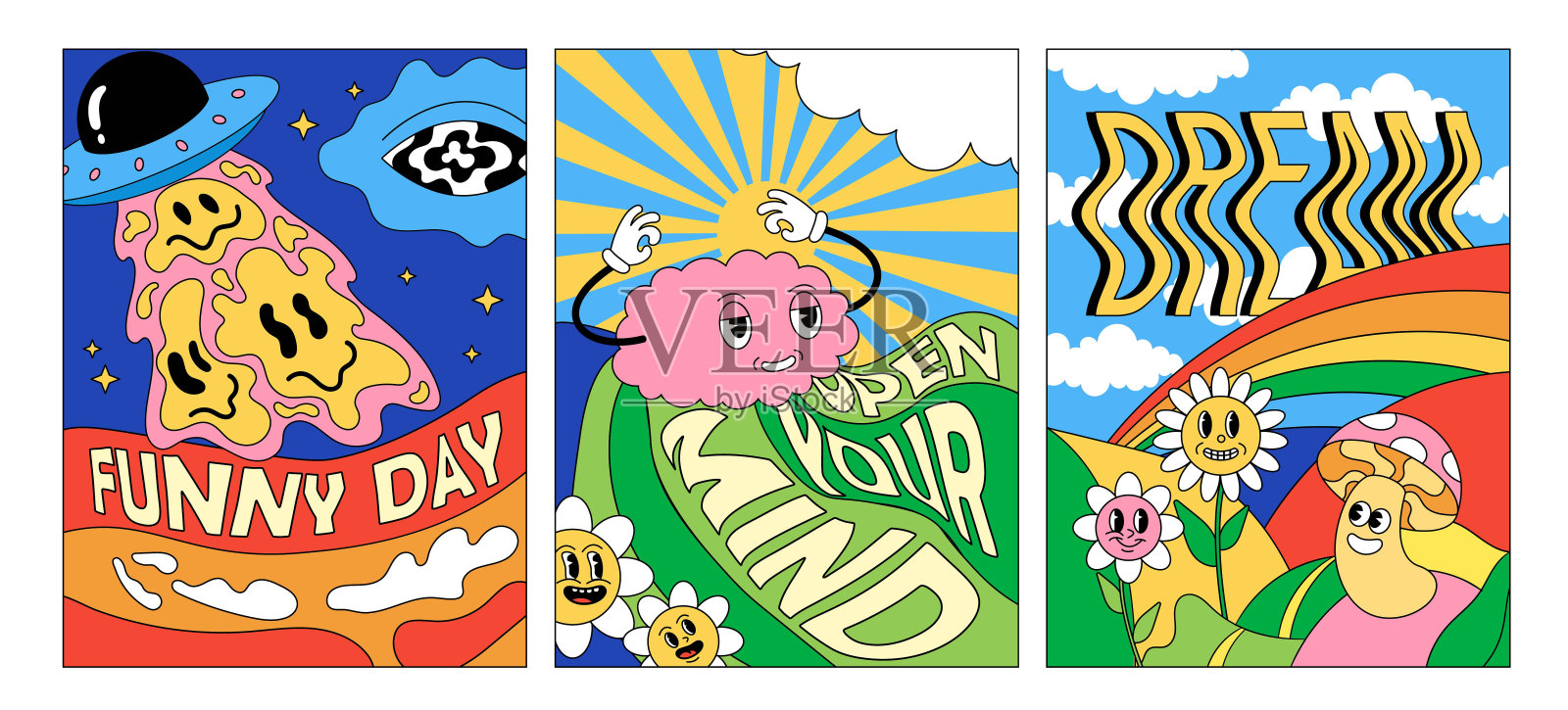 迷幻海报套装插画图片素材