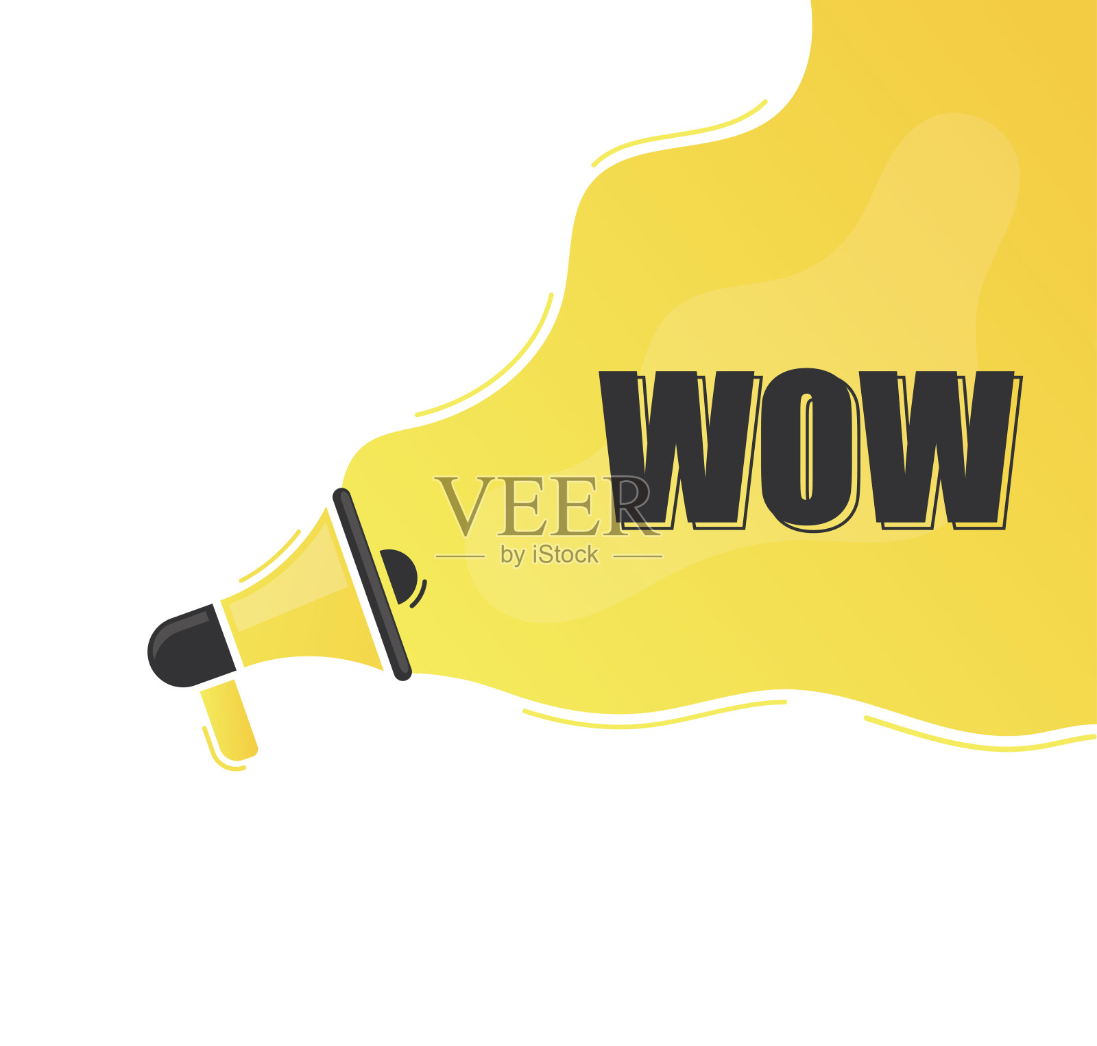 哇。扩音器警报信息。特价标志。广告打折标志。宣布促销优惠。信息泡沫。哇文本。插画图片素材