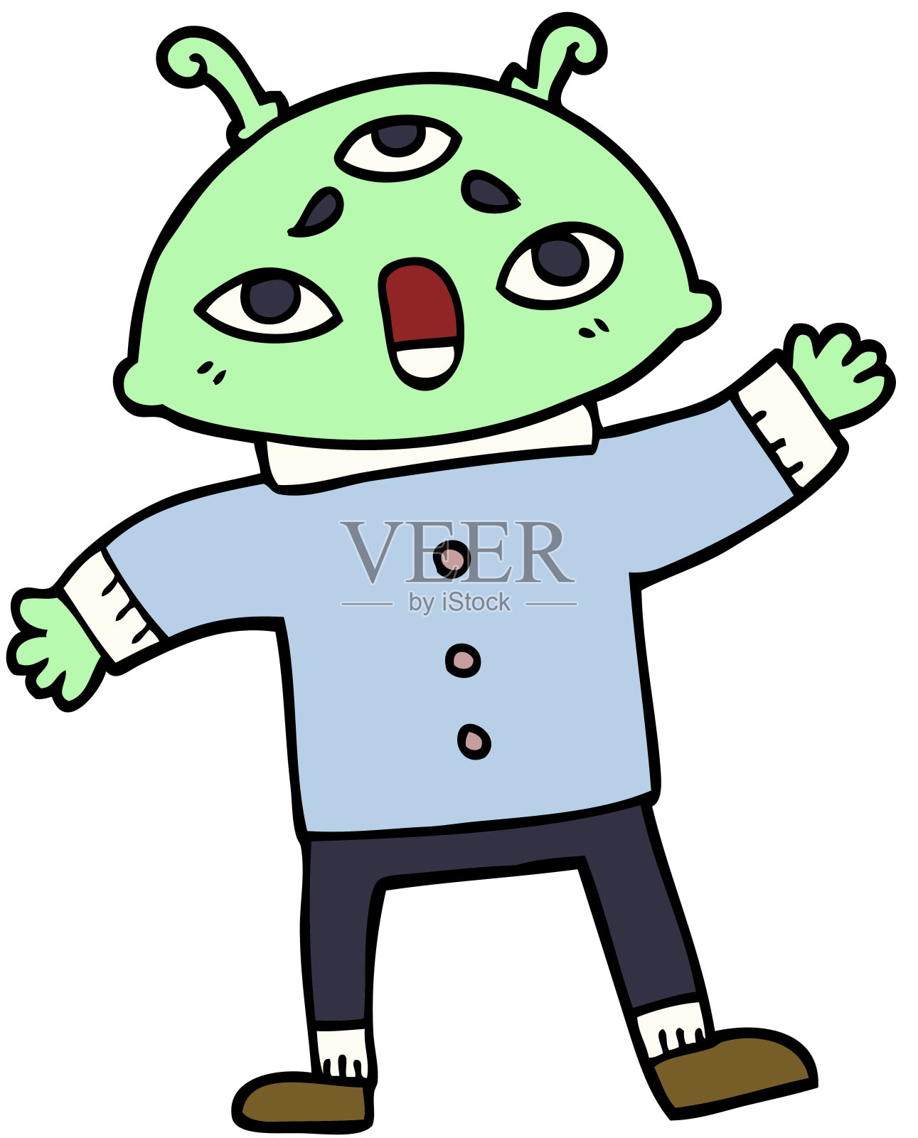 卡通涂鸦外星人太空人插画图片素材