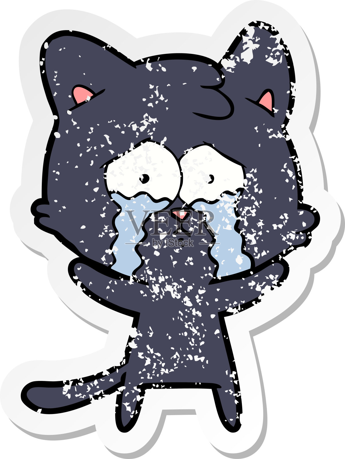 悲伤的贴纸卡通哭泣的猫设计元素图片