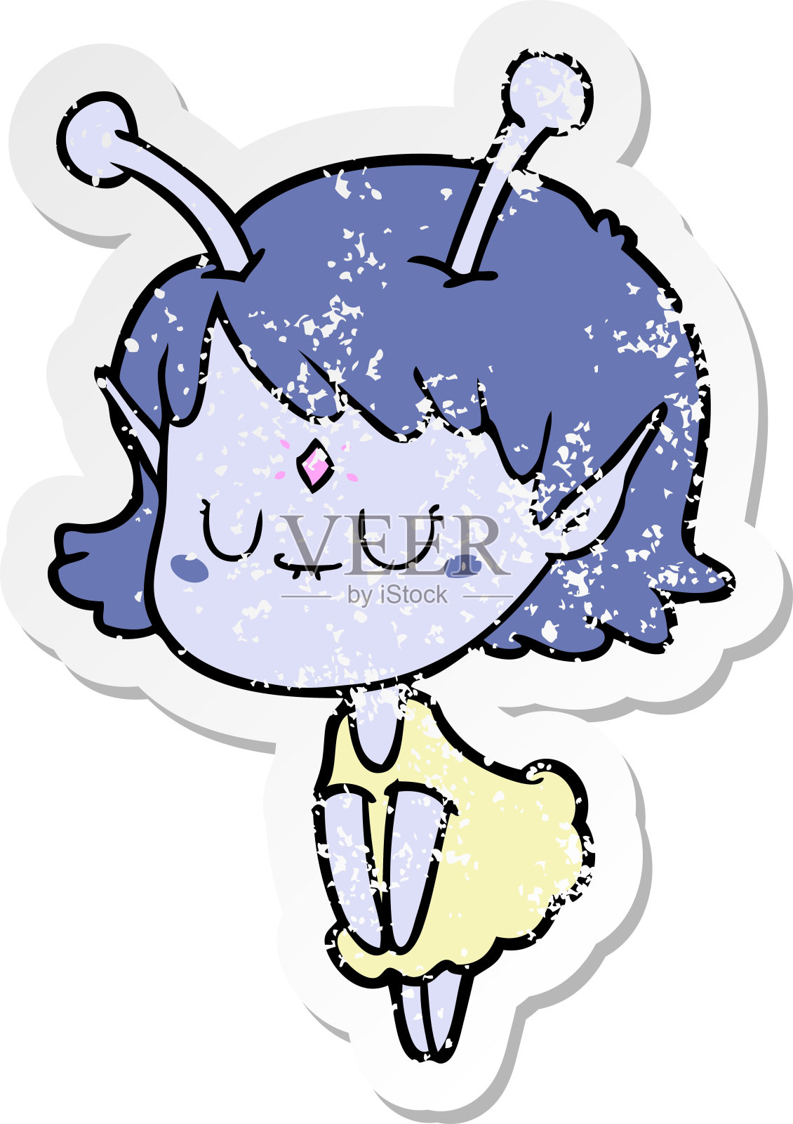 一个卡通外星女孩的心疼贴纸插画图片素材