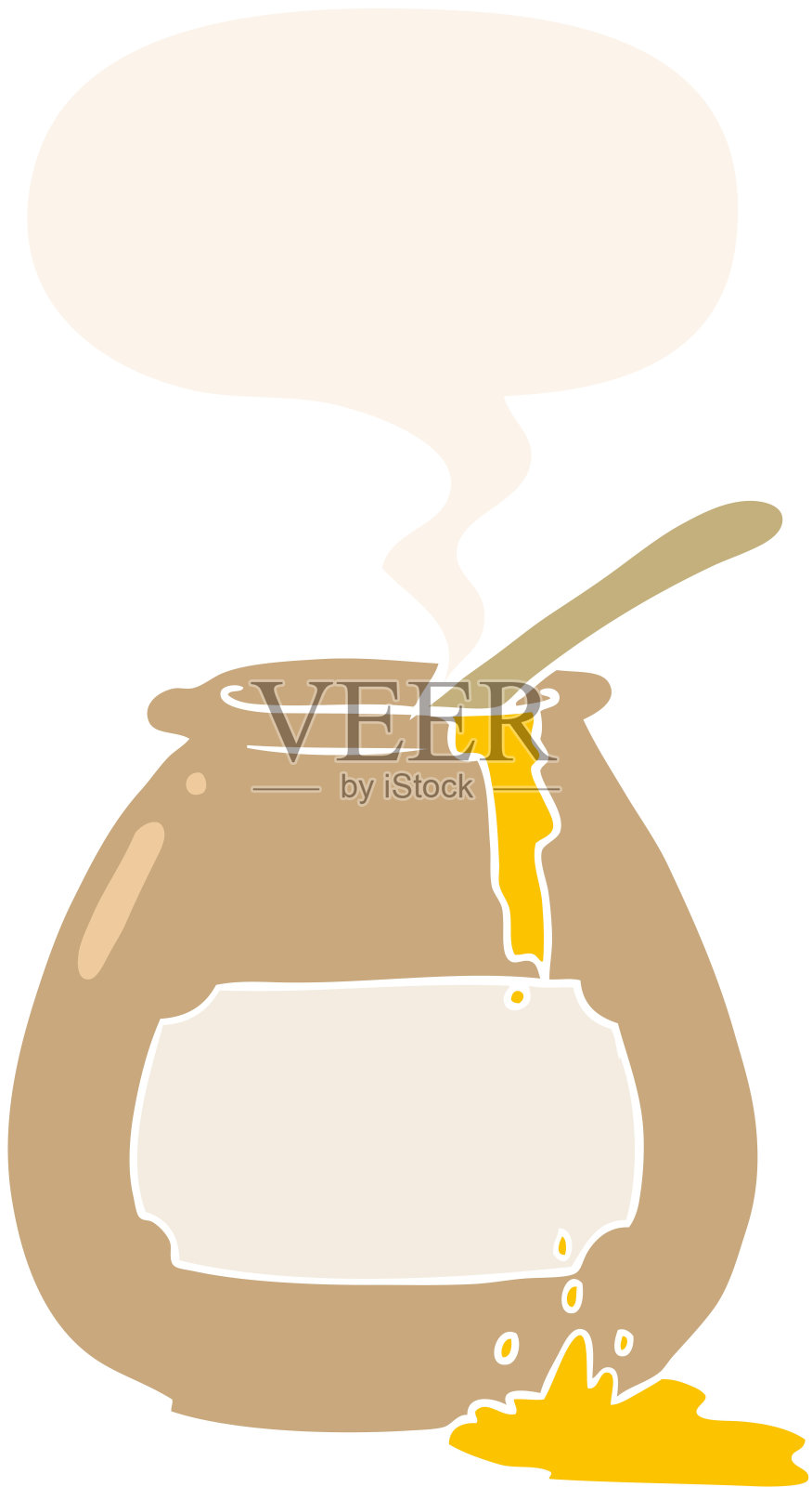 卡通蜜罐，带有语音泡泡，复古风格插画图片素材