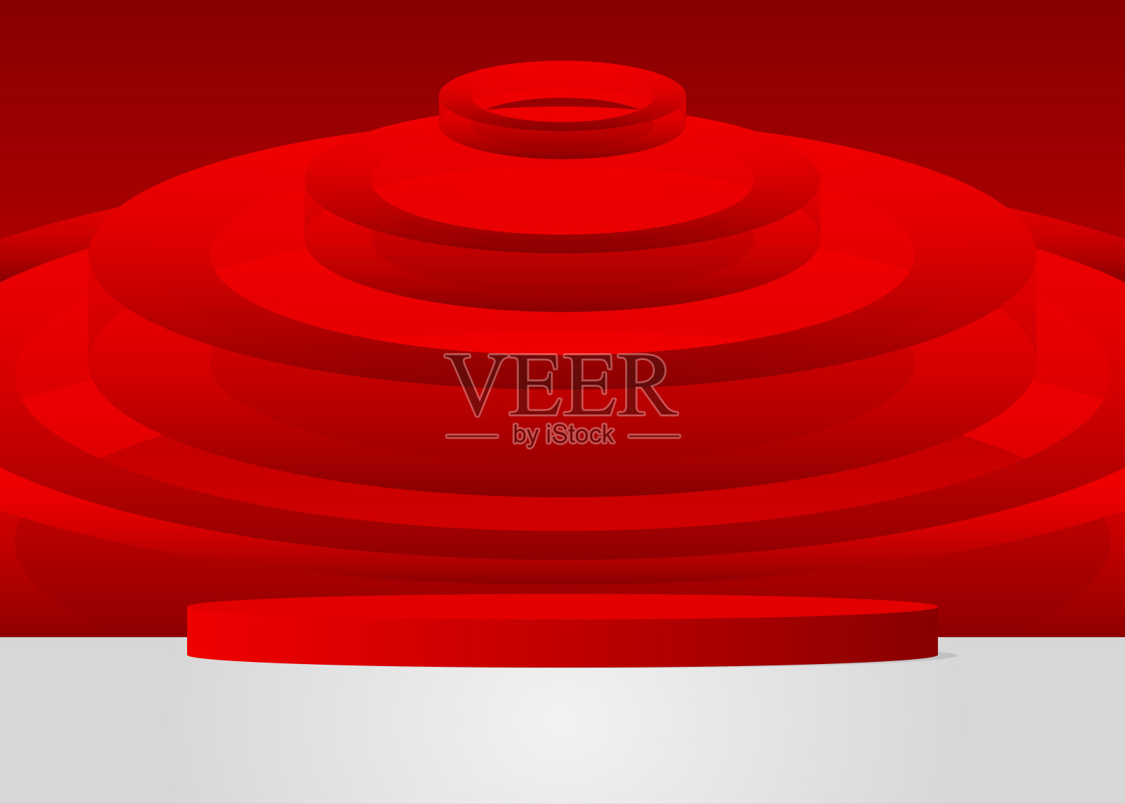 红色、白色产品显示。矢量3D室，圆柱体基座讲台。用于展示的舞台展示柜。未来科幻最小几何形式，空场景。插画图片素材