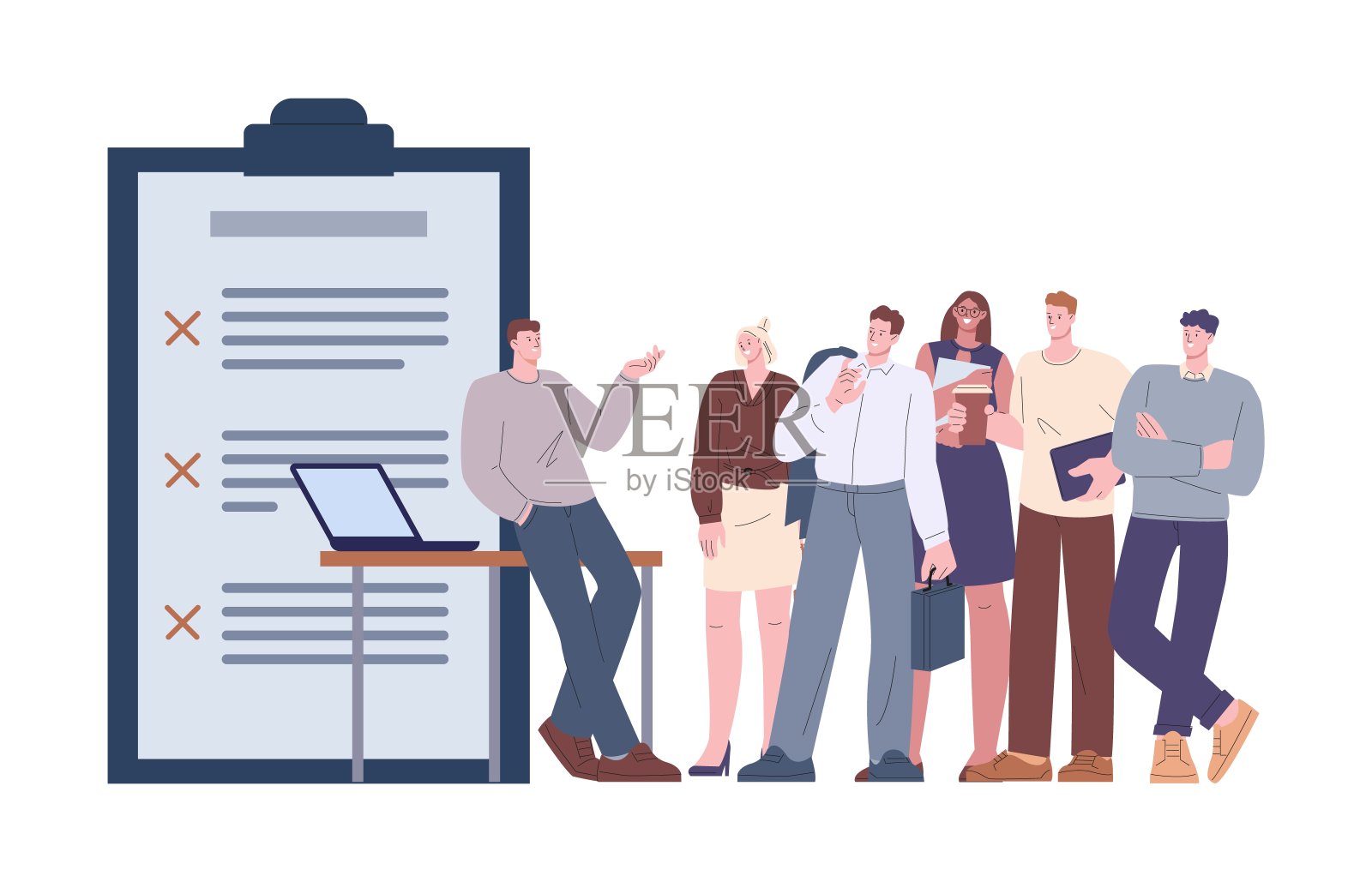 懒惰的上班族团队。糟糕的时间管理，经理说话不工作。未完成的任务，业务人员向量组字符插画图片素材