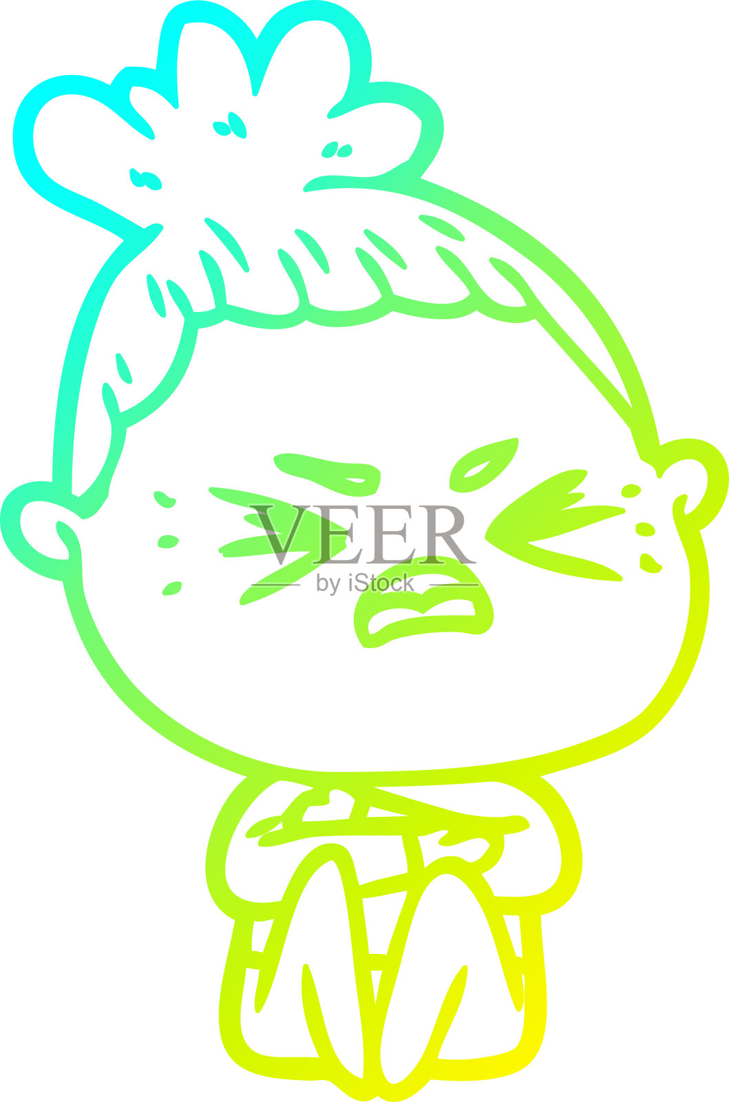 冷梯度线画一个卡通愤怒的女人插画图片素材