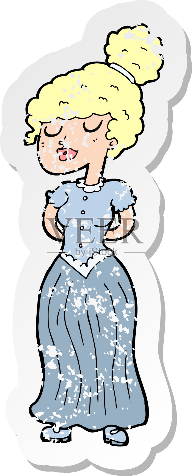 一个卡通漂亮的维多利亚女人的复古心疼贴纸插画图片素材