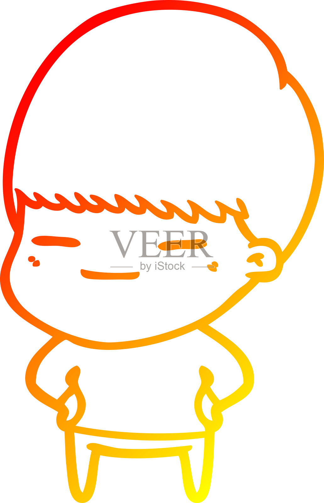 温暖的梯度线绘制的卡通自鸣得意的男孩插画图片素材