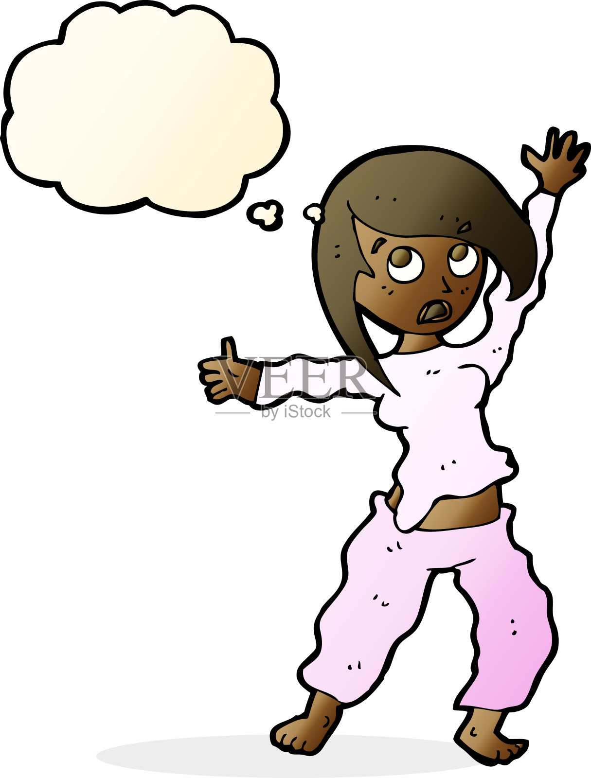 卡通惊吓女人与思想泡泡插画图片素材