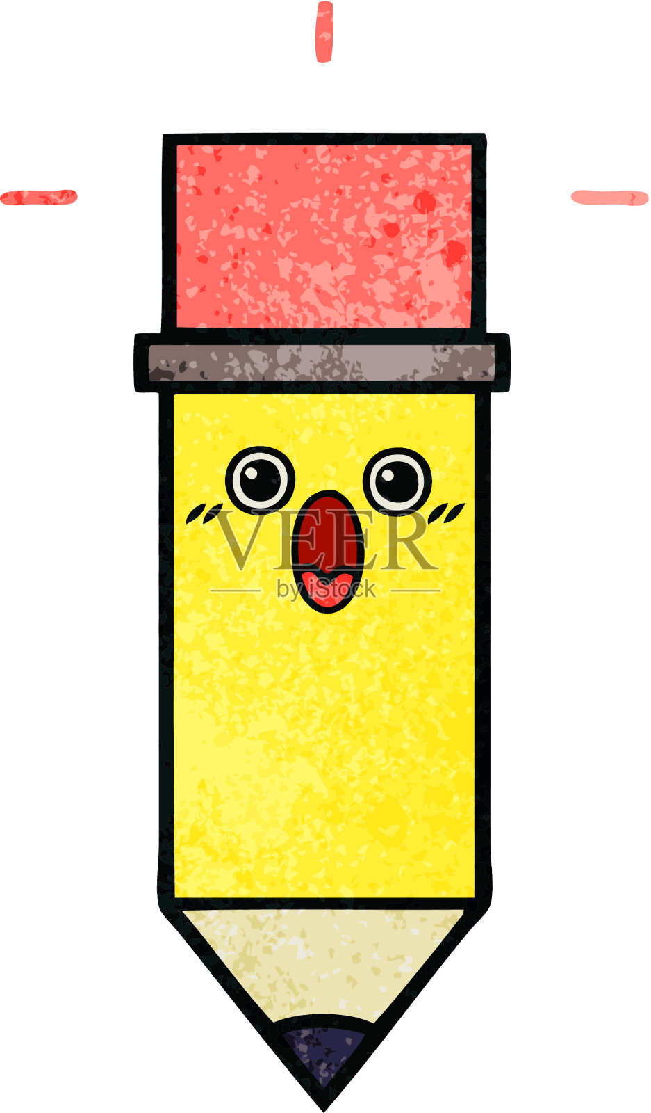 一支铅笔的复古垃圾质感卡通插画图片素材