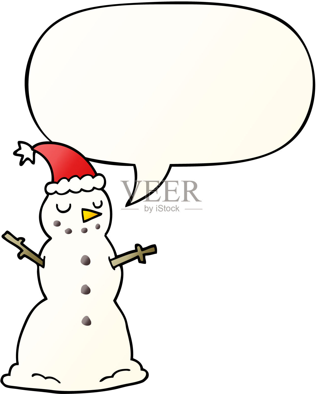 卡通圣诞雪人与语音泡沫平滑梯度风格插画图片素材