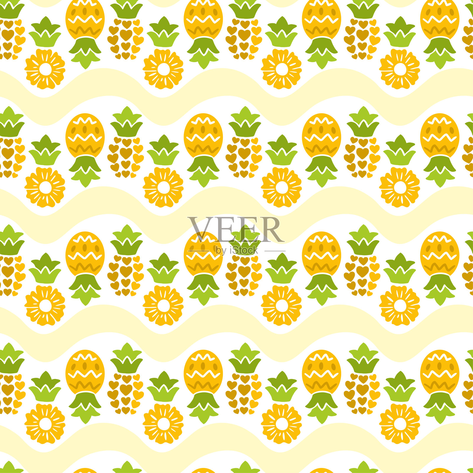 多汁的菠萝黄色线性背景。有趣的打印。夏天的插图。插画图片素材