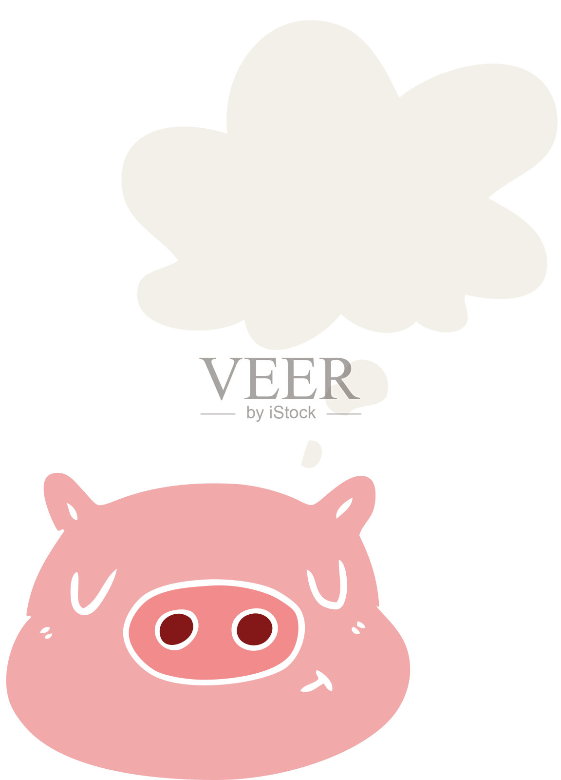 卡通猪脸与思想泡泡在复古风格插画图片素材