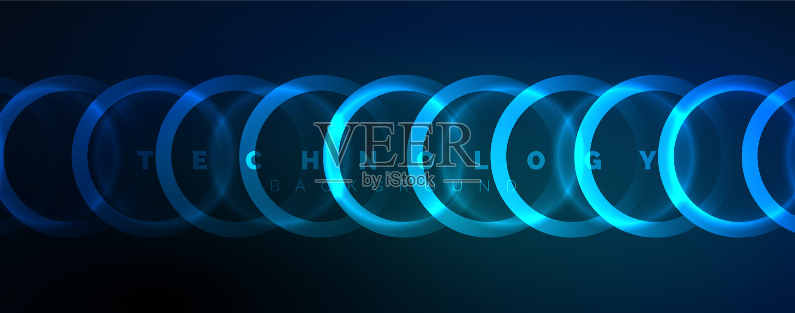 霓虹灯发光的圆圈和神奇的圆形线条插画图片素材